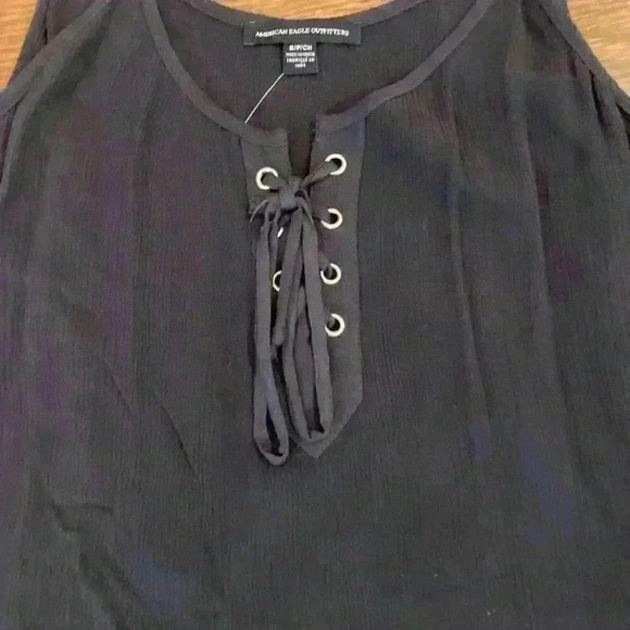 American Eagle Flowy Black Tank Lace Up Spaghetti Straps NWOT Size Small - Picture 2 of 8